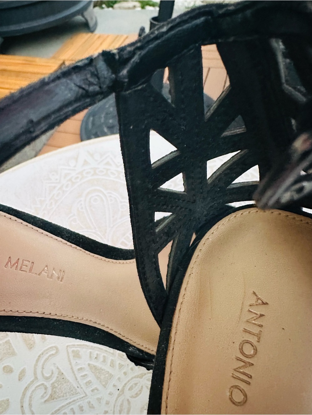 ANTONIO MELANI Black Strappy Crystal-Embellished Ankle-Strap Heels - Picture 8 of 9